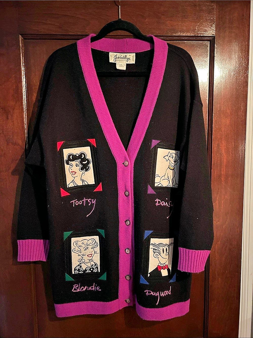 Jc de Castelbajac Color Block Cardigan in Black & Purple Size 46